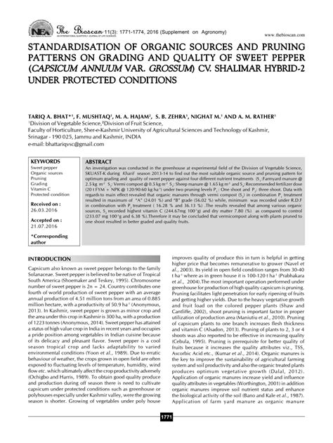 PDF STANDARDISATION OF ORGANIC SOURCES AND PRUNING PATTERNS ON