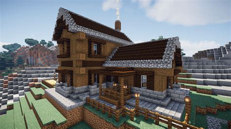 Built A Two Story House Using Stripped Logs As A Frame Minecraft