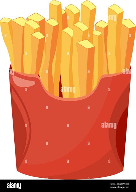 French Fries Potato In Red Paper Bag Cartoon Fast Food Package Stock