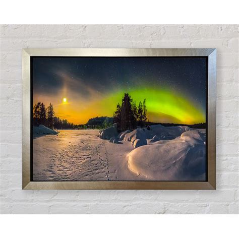 Ebern Designs Nothern Lights At Night Snow Einzelne Bilderrahmen