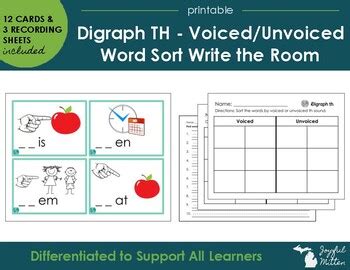 Digraph Th Differentiated Write The Room Science Of Reading Voiced Unvoiced