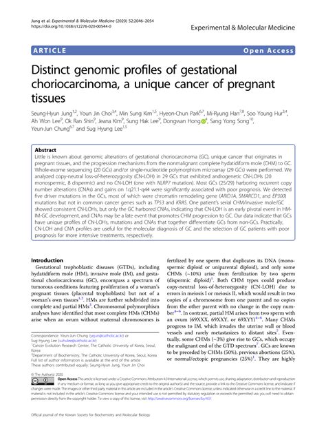 Distinct Genomic Profiles Of Gestational Choriocarcinoma A Unique