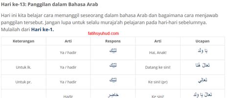 Panggilan Dan Ajakan Dalam Bahasa Arab