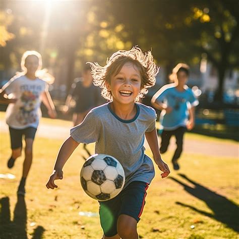 Um Menino Correndo Uma Bola De Futebol Na M O Imagem Premium