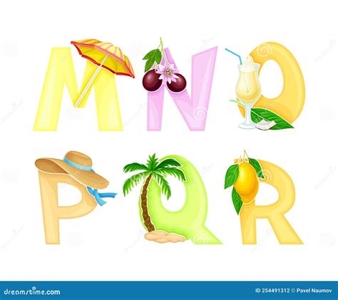 Tropical Exotic Alphabet M N O P Q R English Capital Letters Cartoon