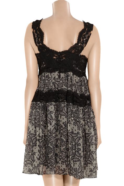 Lyst Dolce And Gabbana Sicilia Lace And Printed Silk Blend Dress In Black