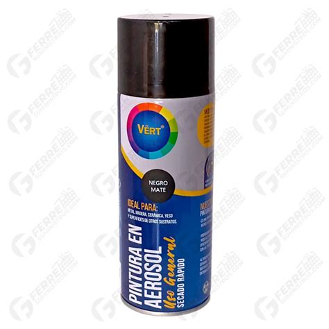 Pintura Spray Negro Mate 350ml Secado Rápido VERT Ferresuministros