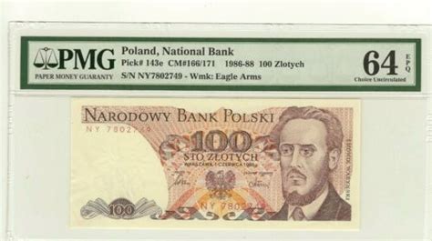 PMG POLAND National Bank 100 Zlotych 1986 88 Pick 143ec 64 EPQ CHOICE