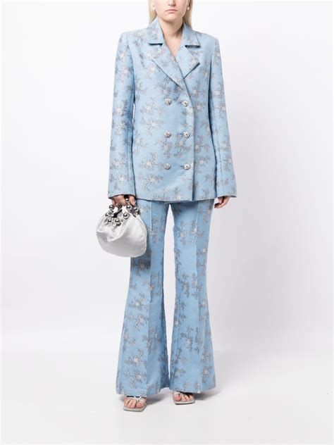 Macgraw Circa Floral Jacquard Double Breasted Blazer Blue Farfetch