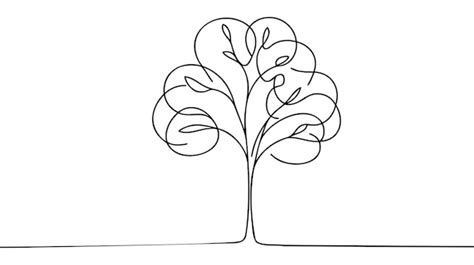 Dessin Continu D Un Arbre Sur Fond Blanc En Une Seule Ligne