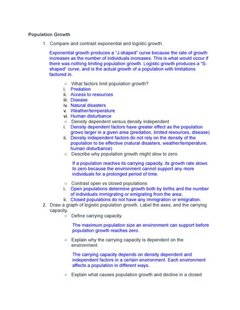 ENVS 110 Exam 2 Study Guide Population Growth Compare And Contrast