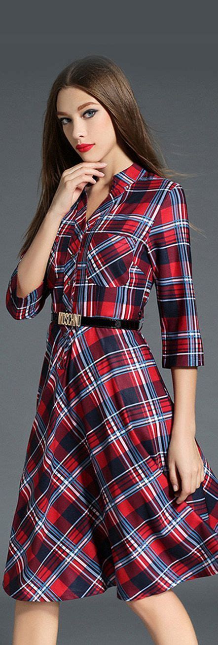 Red Plaids Shirt Dress Dresses Fashion A Line Dress