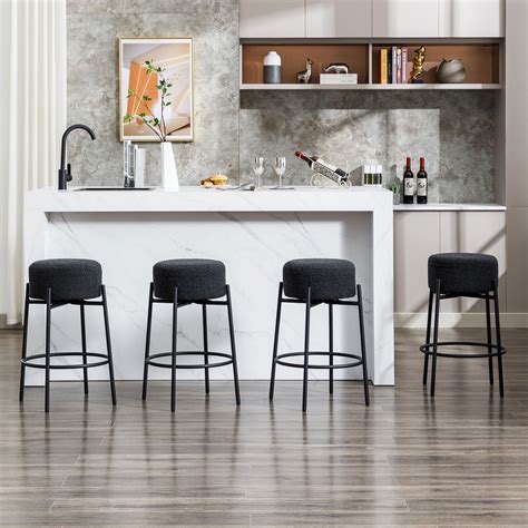 Zesthouse 26 7 Swivel Counter Stools Set Of 4 Modern Boucle Counter