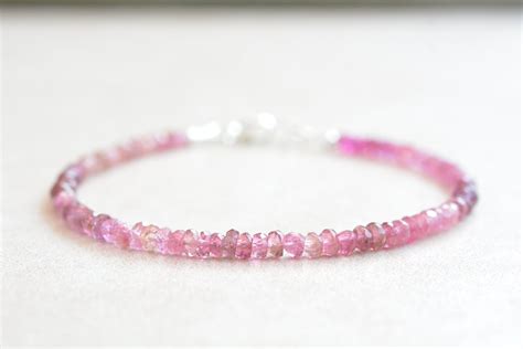 Pink Tourmaline Bracelet October Birthstone Beaded Gemstone Bracelet Natural Gemstones