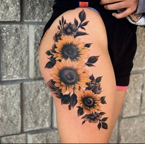 Sunflower Tattoo Thigh Tattoos Women Hip Thigh Tattoos Hip Tattoos