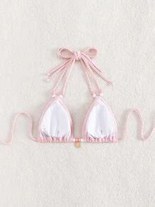 Beaded Detail Strawberry Decor Halter Triangle Bikini Top Shein Usa