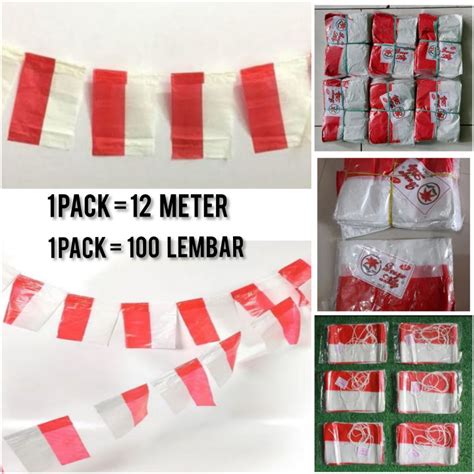 Bendera Plastik Merah Putih Isi 100 Lembar Panjang 1 Pack 12 Meter