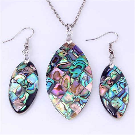 Marquise Shape Pendant Shell Earrings Abalone Shell Jewelry Sets