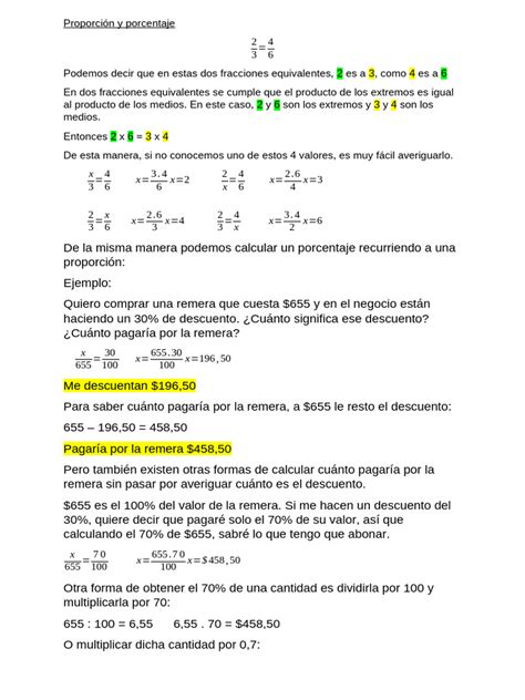 Proporción Y Porcentaje Pdf Porcentaje