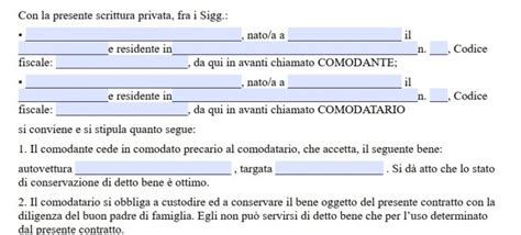 Fac Simile Comodato D Uso Gratuito Di Auto Word E PDF