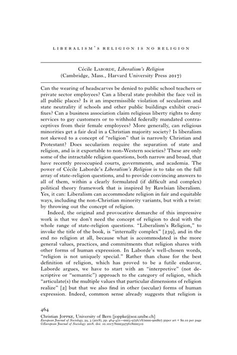 Liberalism’s Religion is No Religion - Cécile Laborde, Liberalism’s ...