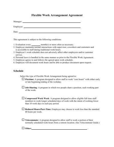 Flexible Work Arrangement Agreement Form