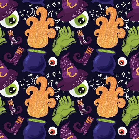 Objetos De Halloween Vector De Patr N Sin Costuras Vector Premium