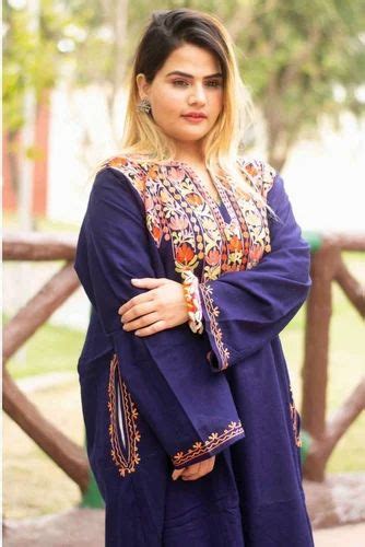 Navy Blue Color Kashmiri Work Embroidered Phiran Enriched Neckline