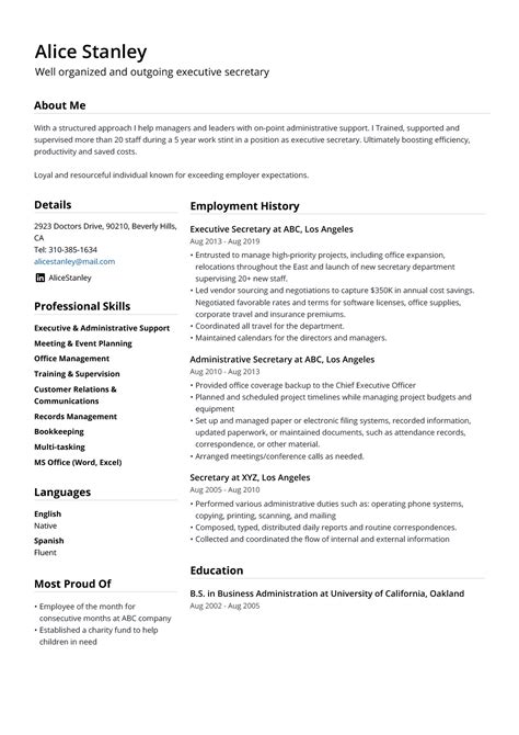 Secretary Resume Example And Guide 2024 Jofibo