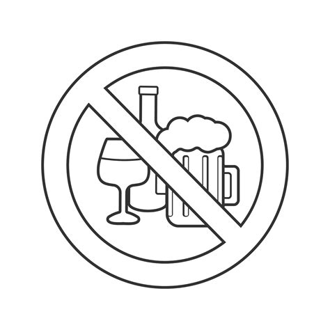 Forbidden Sign With Alcohol Drinks Linear Icon Thin Line Illustration