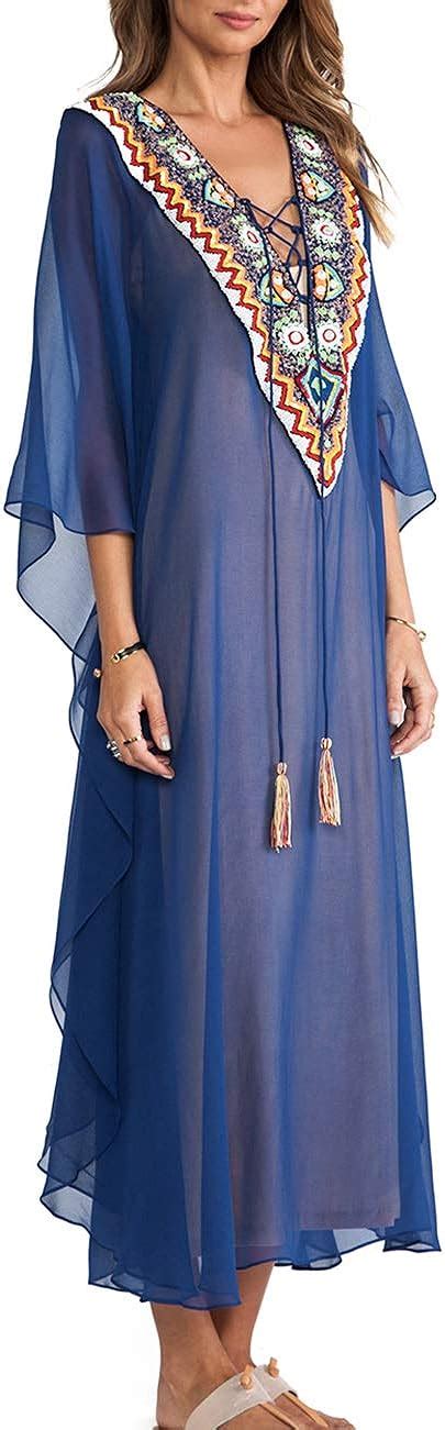 Bsubseach Womens Swimwear Turkish Kaftans Swimsuit Cover Up Caftan Beach Long Dress