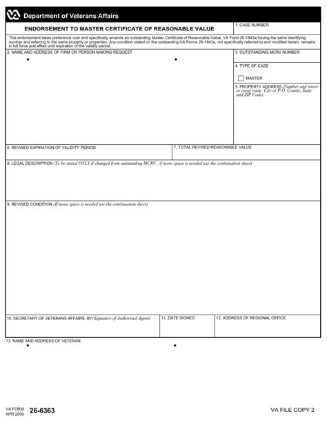 Va Form 26 6363 Endorsement To Master Certificate Of Reasonable Value