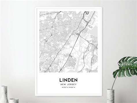 Linden Map Print, Linden Map Poster Wall Art, Nj City Map, New Jersey ...