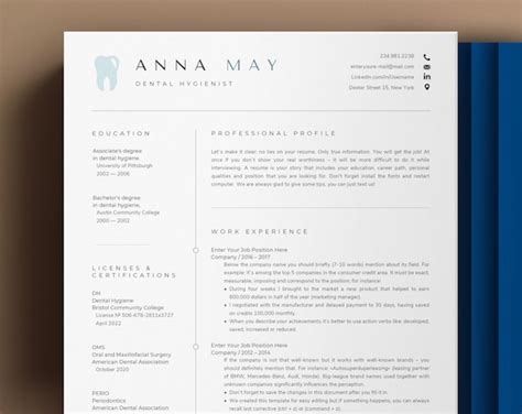 Dental Resume Template Dental Assistant Resume Dental Etsy