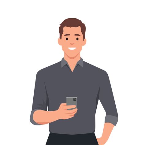 Happy Man Is Holding A Smartphone Person And Gadget Communication In