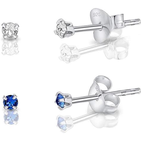 Paires De Mini Boucles D Oreilles Clous En Argent Fin Et Cristaux