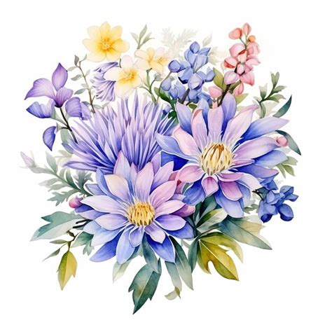 Premium Photo Composition Of Flowers Painted In Watercolor