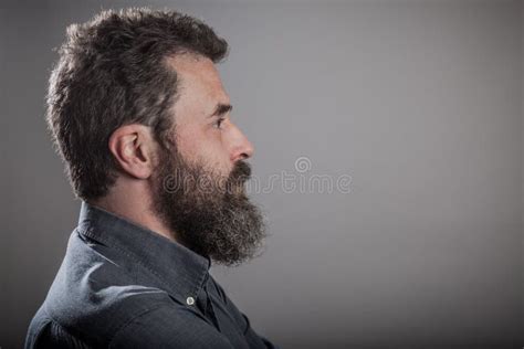 Retrato Enorme Da Barba Do Perfil Lateral Homem Caucasiano Adulto