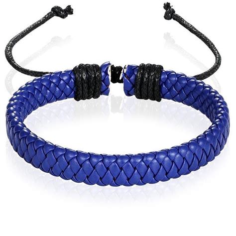 Leren Armband Heren Blauw Verstelbaar Gevlochten Leer