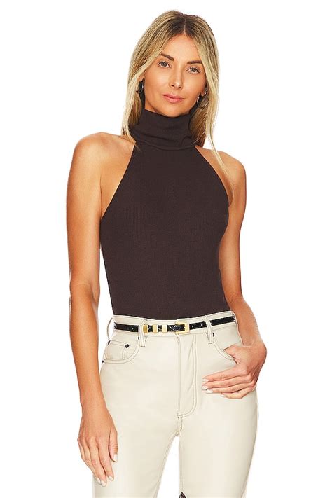 Enza Costa Sweater Knit Halter Turtleneck In Bitter Brown Revolve