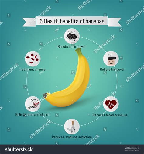 Health Benefits Information Bananas Nutrients Infographic Stock Vector