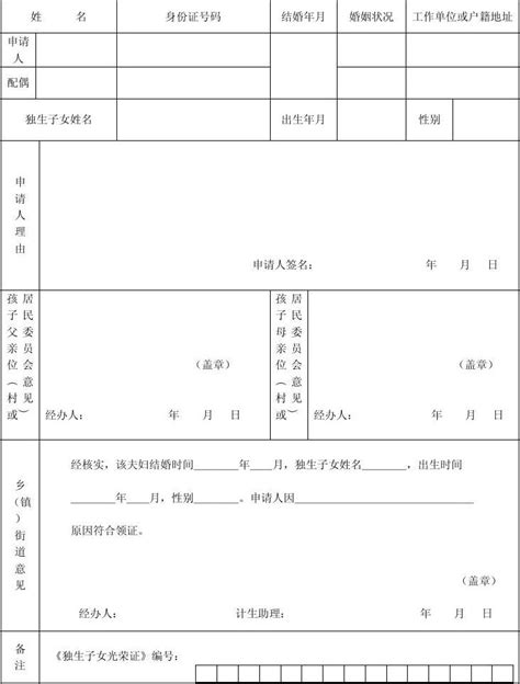 独生子女父母光荣证申请表word文档在线阅读与下载无忧文档