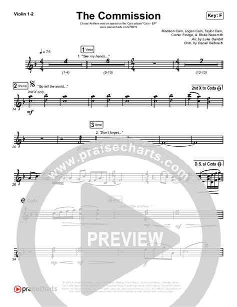 The Commission Choral Anthem Satb Violin Sheet Music Pdf Cain Arr Luke Gambill Praisecharts