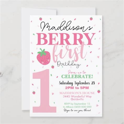 Berry First Birthday Invitation St Birthday Girl Zazzle