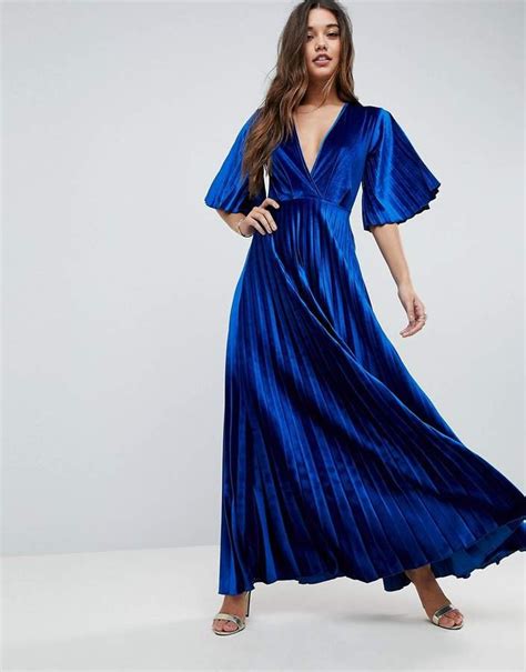 Asos Pleated Velvet Kimono Maxi Dress Kate Middletons Blue Velvet