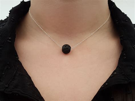 Lava Stone Lava Necklace Black Jewelry Essential Oil Etsy Uk