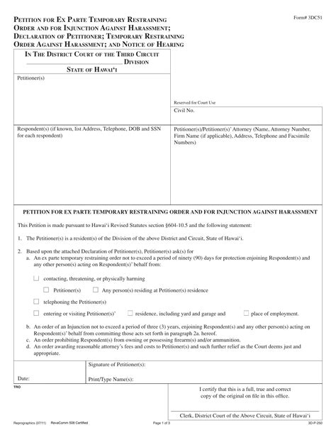 Hawaii Form Restraining Order Fill Out Printable Pdf Forms Online