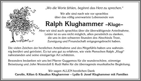 Traueranzeigen Von Ralph Klughammer Allg Uer Zeitung