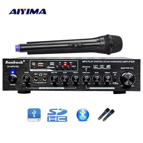 Aiyima Wireless Microphone Amplifier 300W+300W HiFi 2.0 Channel Bluetooth Amplifier Karaoke ...