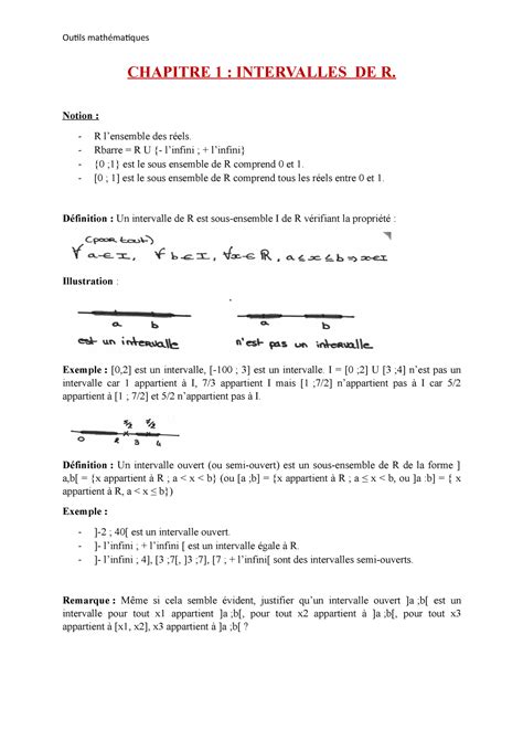 Outils mathmatiques 1 Intervalles de R Outils mathématiques